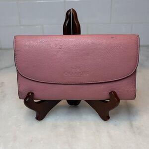Coach Wallet Pink Leather Embossed Cross Grain Trifold Full Sized Wallet